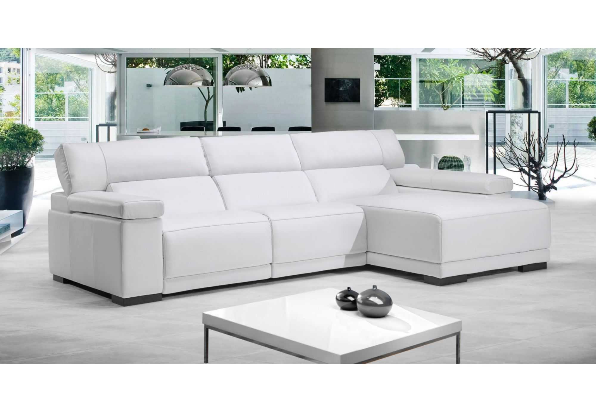 Sofá 4 plazas blanco con chaise longue PAOLA | Comprar sofás de piel