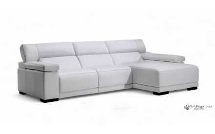 Sofá Moderno Cuero Natural Blanco Con Chaise Longue Modelo PAOLA